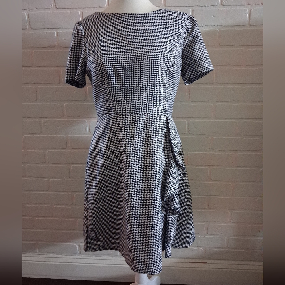 Eliza J Black and White Houndstooth Midi Dress